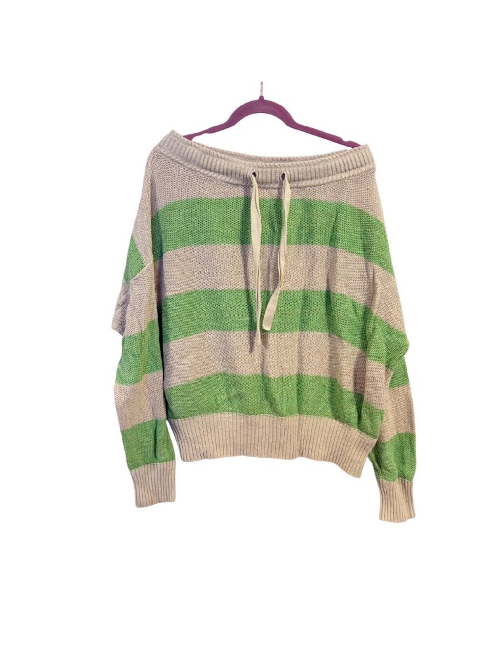 Free People Cassidy Striped Off The Shoulder Neckline Pullover Sweater Size L